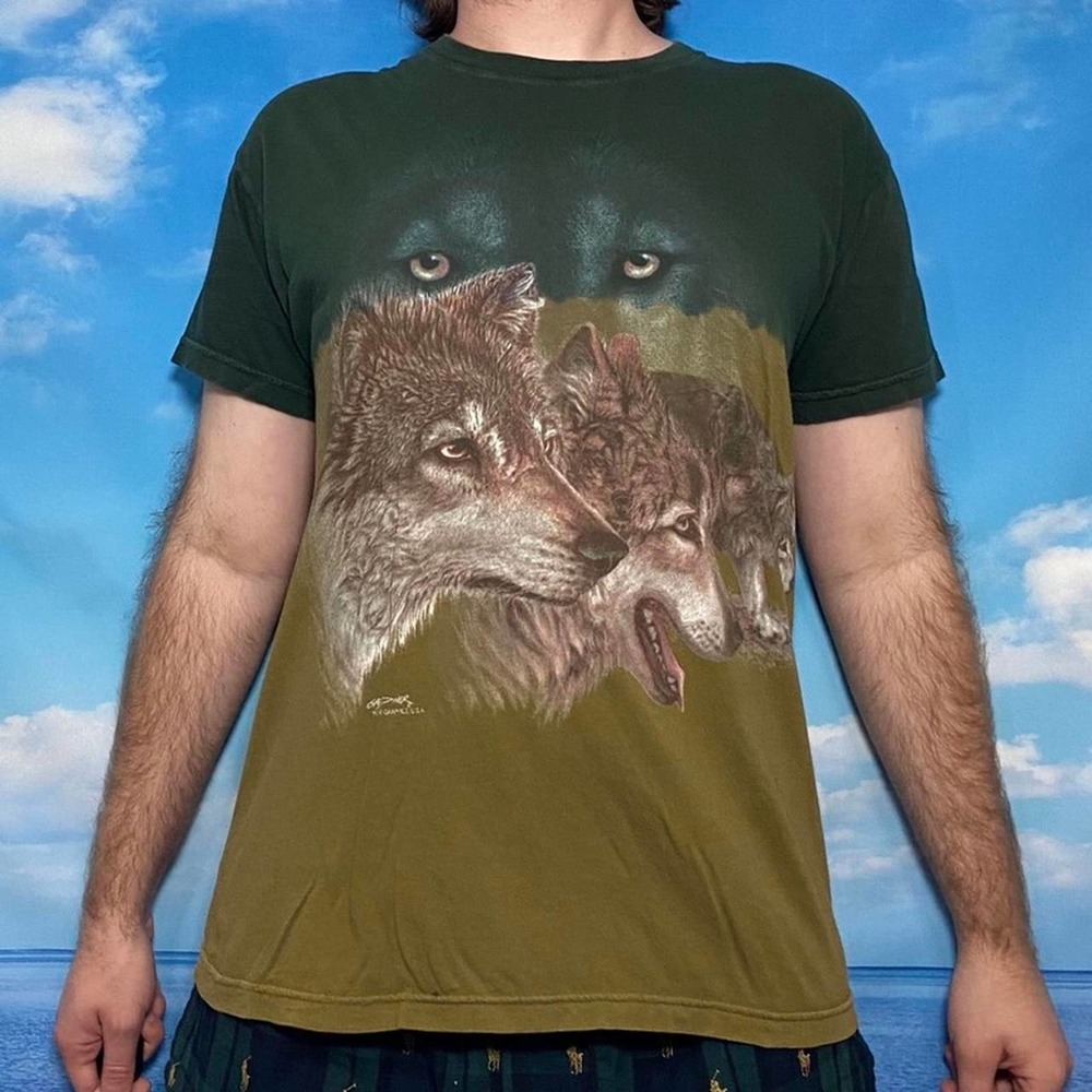 Vintage y2k wolf nature tie tee shirt
